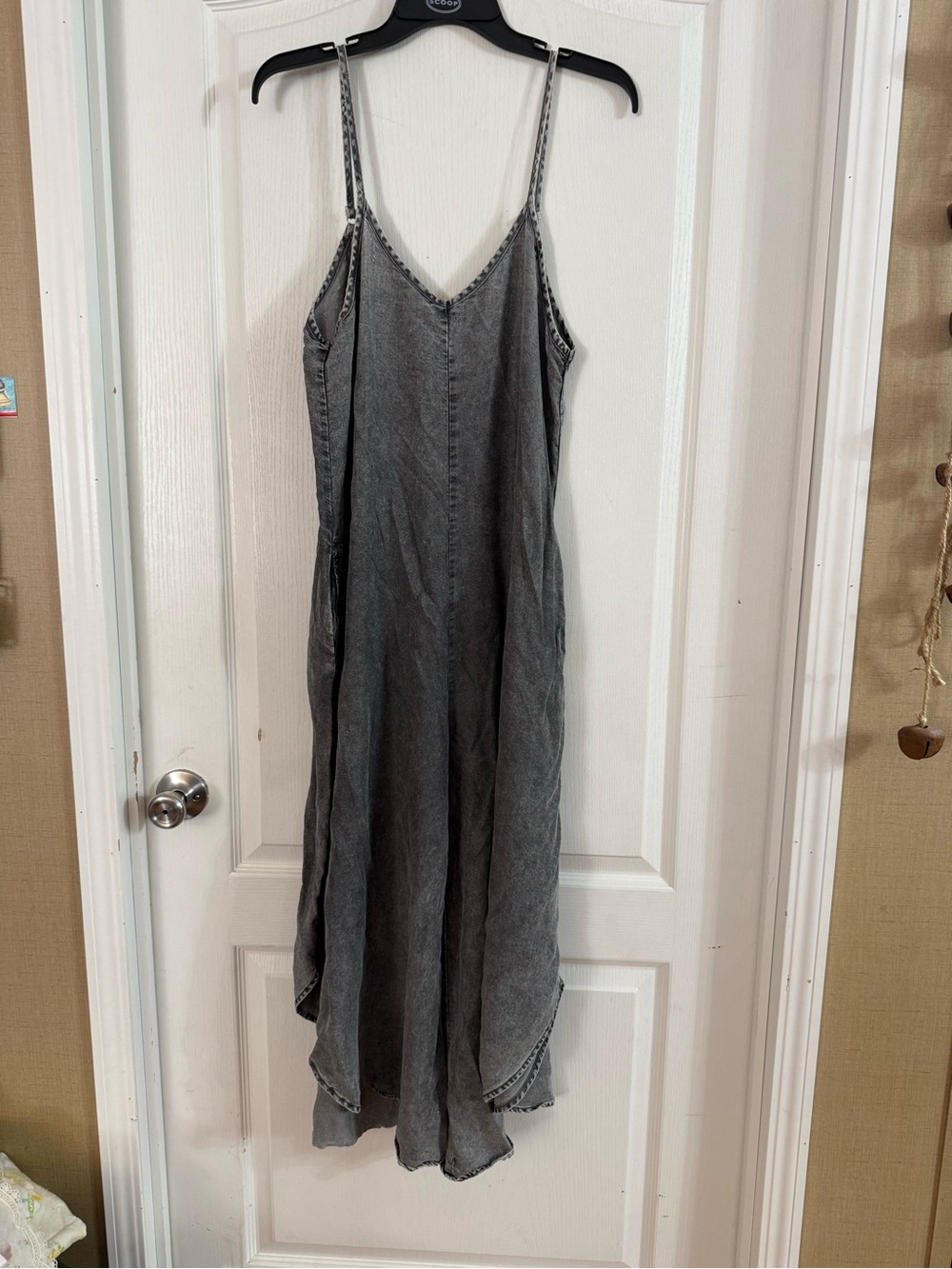 Zenana Gray Stone Washed Wide Leg Boho Romper Sz M. SP-115